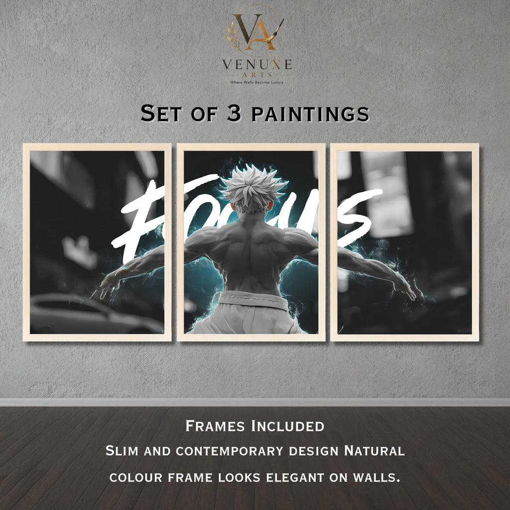 VENUXE ARTS Set Of 3 Anime Characters Wall Framed |Anime Characters Framed Poster for Living Room Bedroom Gaming Room Studio Wall Decor