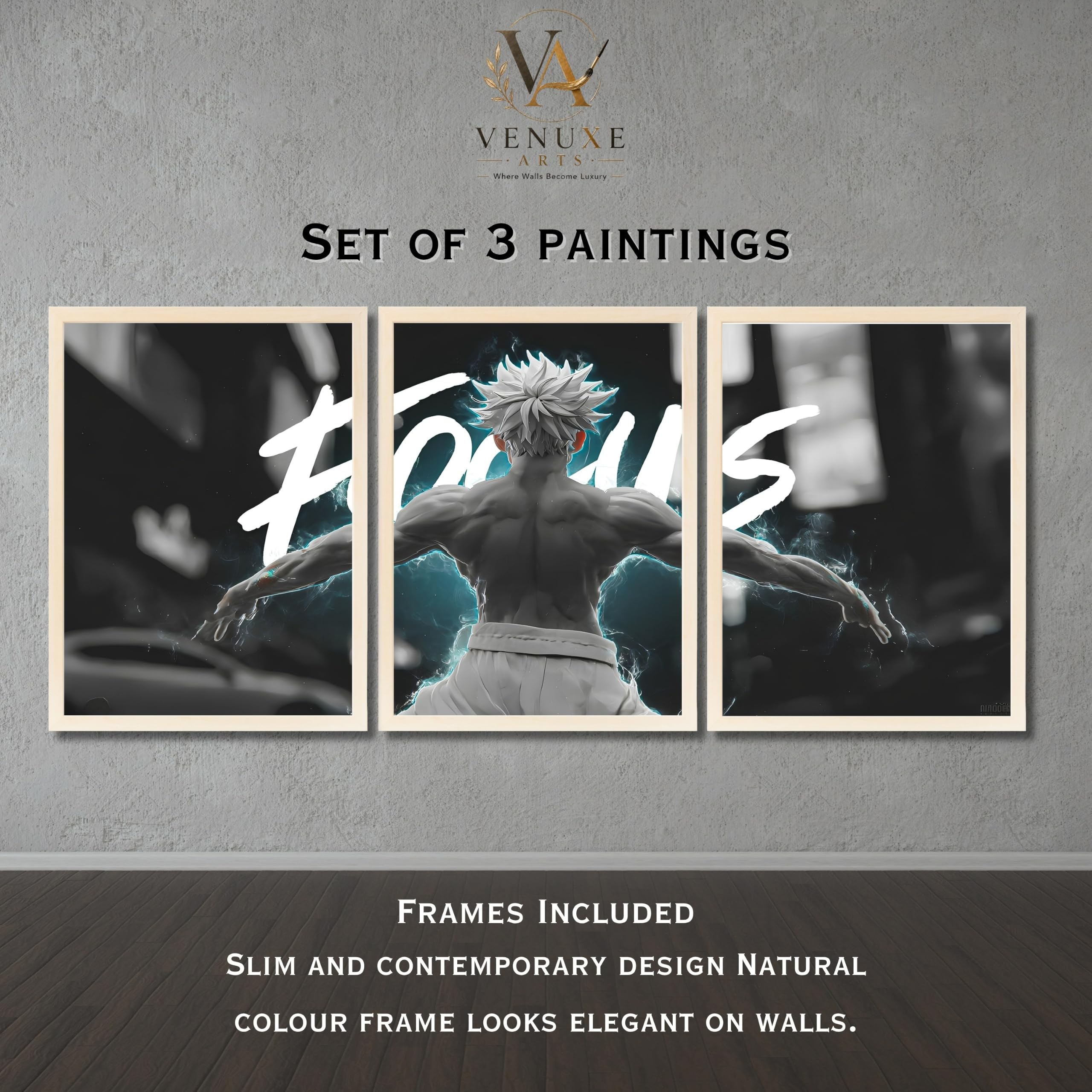 VENUXE ARTS Set Of 3 Anime Characters Wall Framed |Anime Characters Framed Poster for Living Room Bedroom Gaming Room Studio Wall Decor