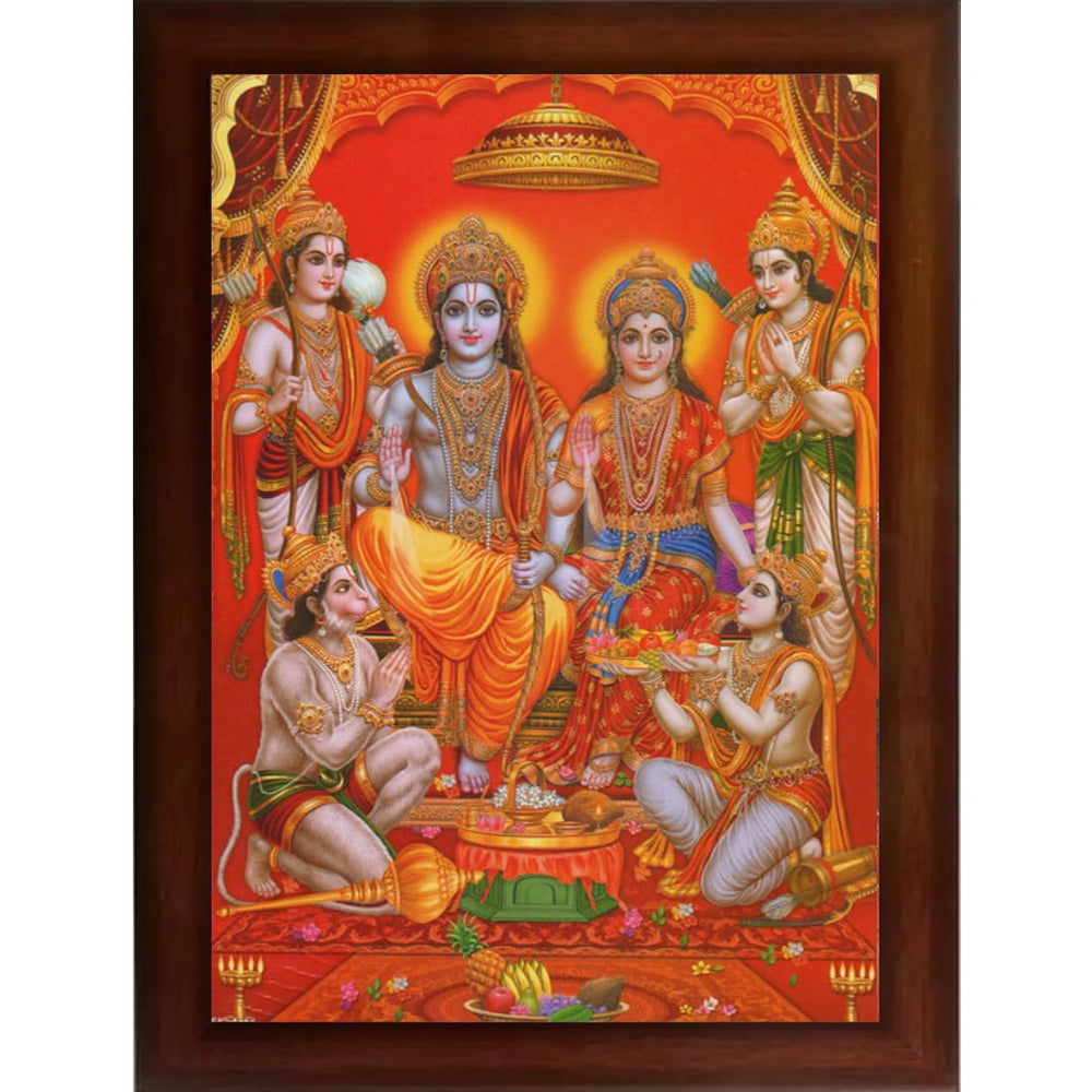 Craft Quest Ayodhya Ram Mandir Photo Frame For Wall Decoration Gift Item Painting/Shree Ram Darbar with Hanuman Jii Photo Frame (Large Size, 14 inch X 10 inch, Brown, Religious)