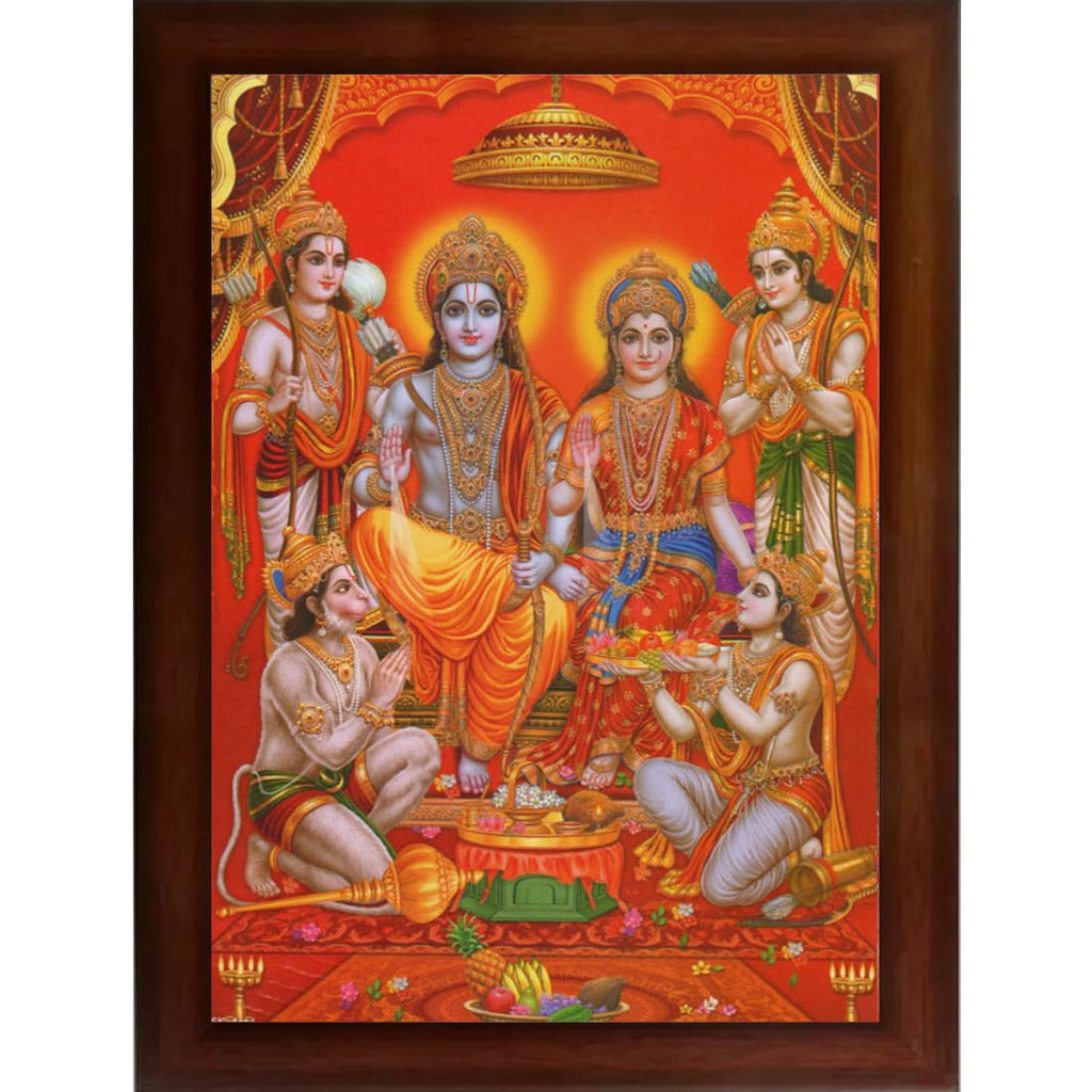 Craft Quest Ayodhya Ram Mandir Photo Frame For Wall Decoration Gift Item Painting/Shree Ram Darbar with Hanuman Jii Photo Frame (Large Size, 14 inch X 10 inch, Brown, Religious)