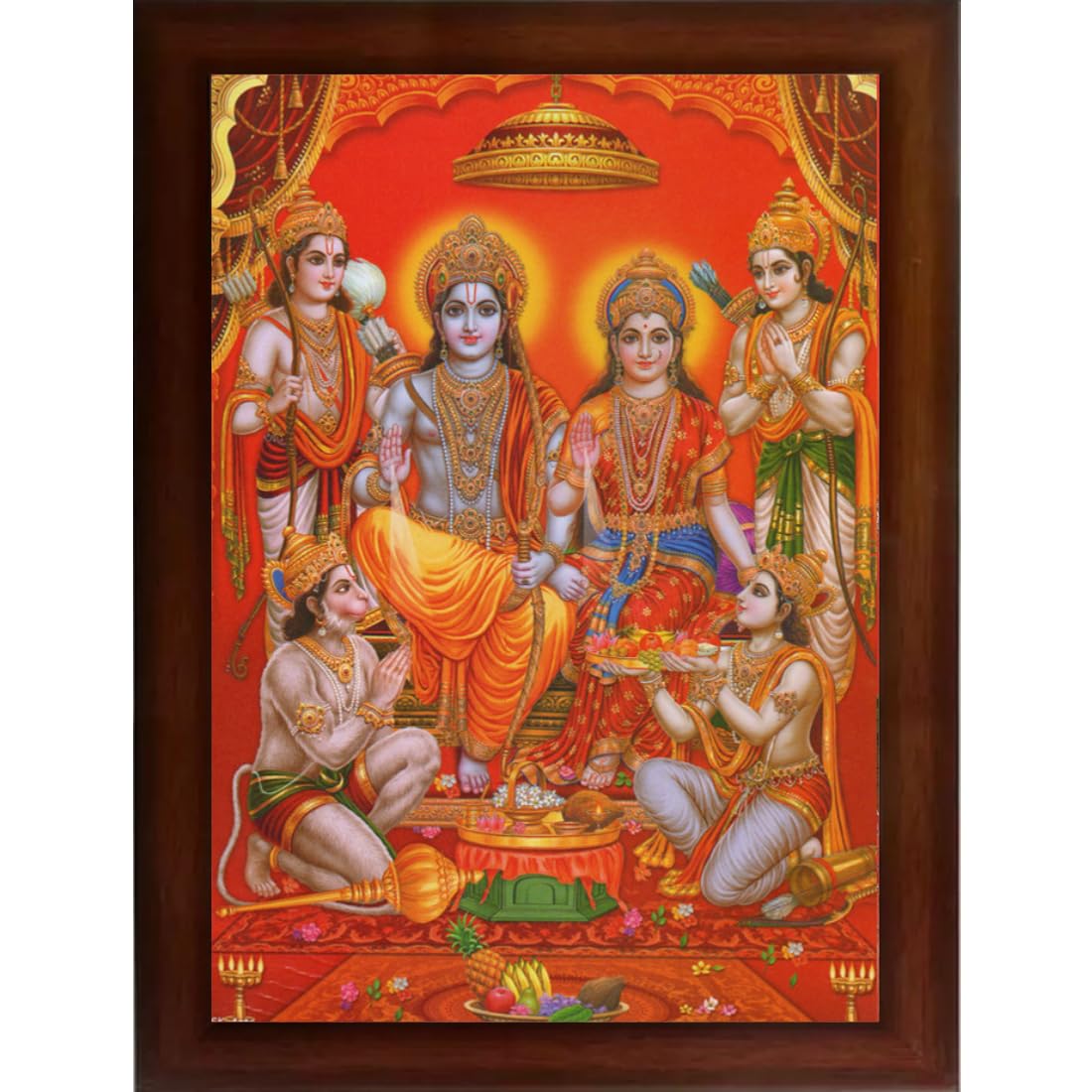Craft Quest Ayodhya Ram Mandir Photo Frame For Wall Decoration Gift Item Painting/Shree Ram Darbar with Hanuman Jii Photo Frame (Large Size, 14 inch X 10 inch, Brown, Religious)