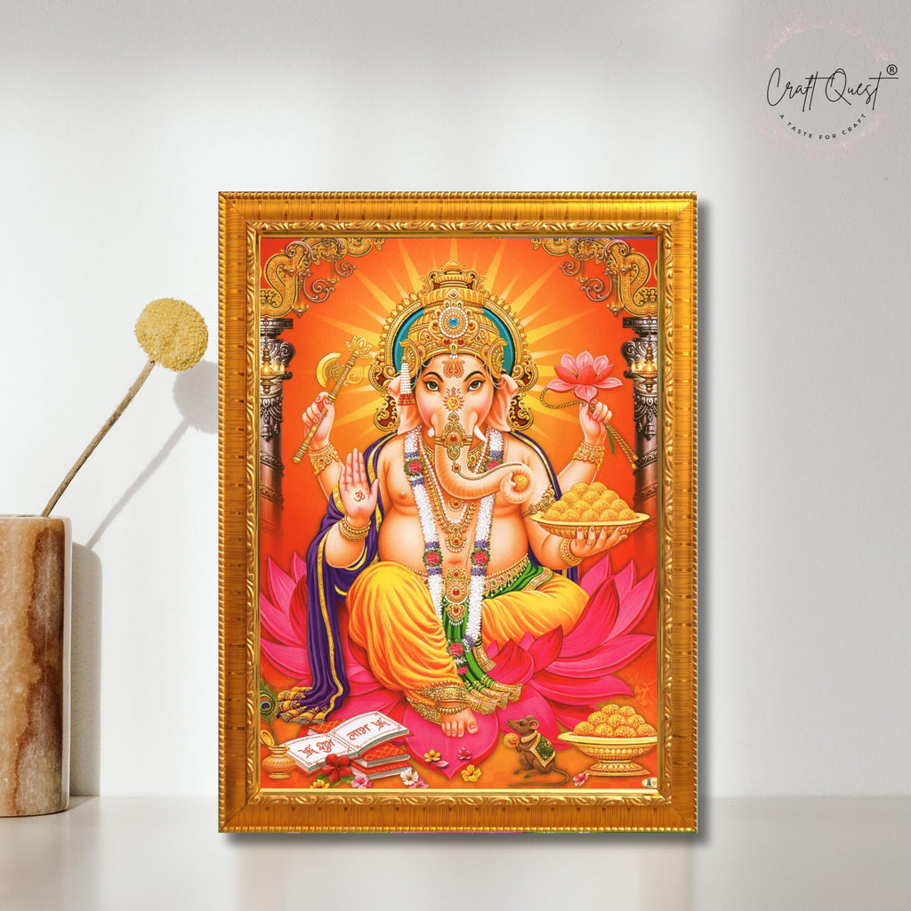CRAFT QUEST Lord Ganpati Modern Wall Art Painting With Frame, Home and Office Decor Item