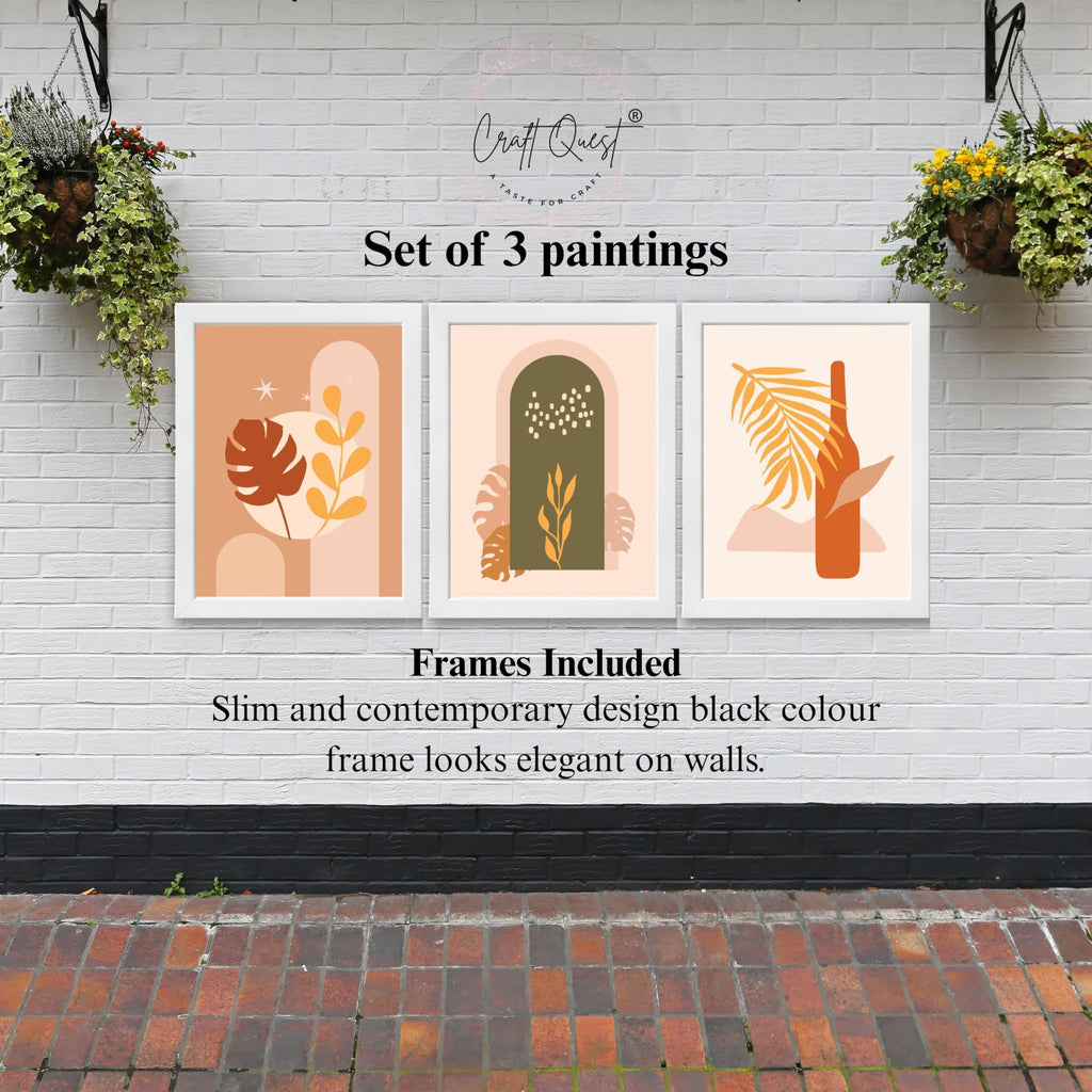CRAFT QUEST Wall Art Decor Paintings | Set of 3 BOHO Wall Art Frames for Home Decoration | Ideal for Living Room, Offices & Bedrooms