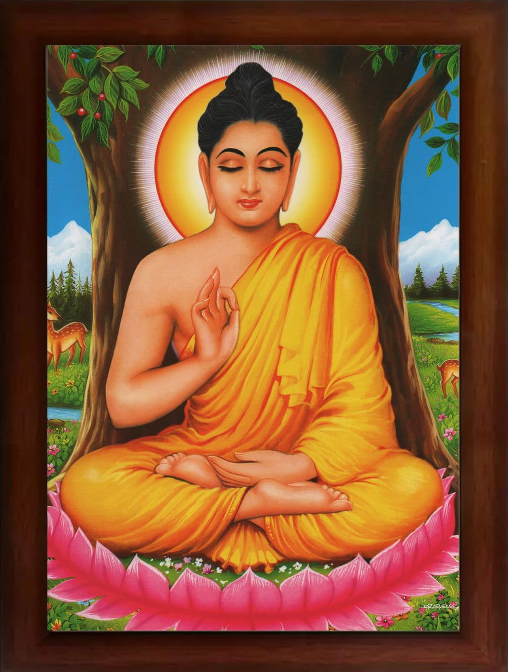 CRAFT QUEST Lord Buddha in Meditation Painting With Photo Frame for Living Room Wood Photo Frames (Photoframe, Multicolour, 14 X 10 inch)