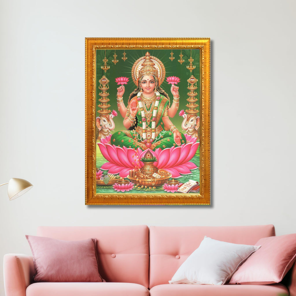 CRAFT QUEST Goddess Lakshmi Devi Dhana Vaibhav Laxmi Maa Wall Painting Frame Home Decor