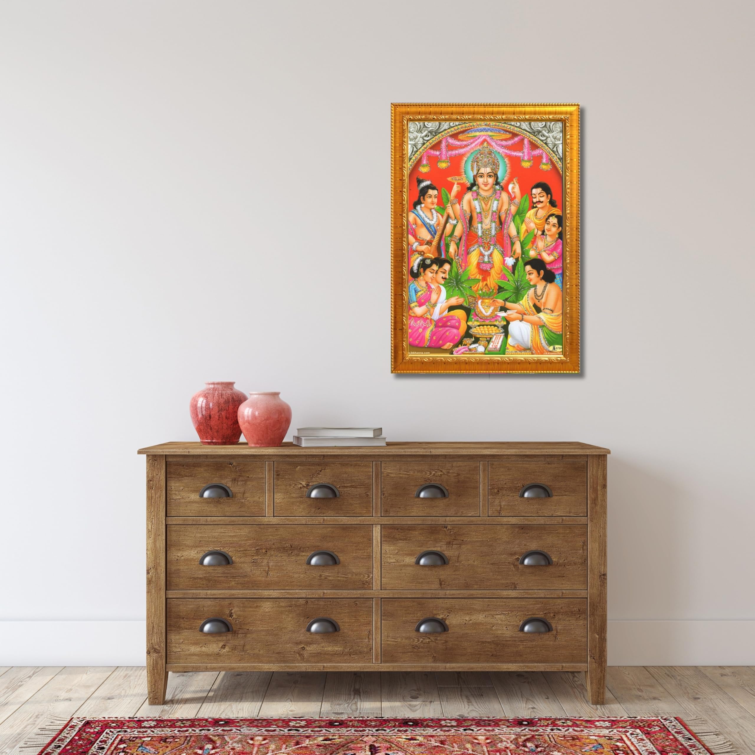 CRAFT QUEST Lord Satyanarayana Swamy Hindu God Satyanarayan Photo Frame | Religious Photo Frame | Ideal for Home, Office, Temple & Puja Room, Wall Decor