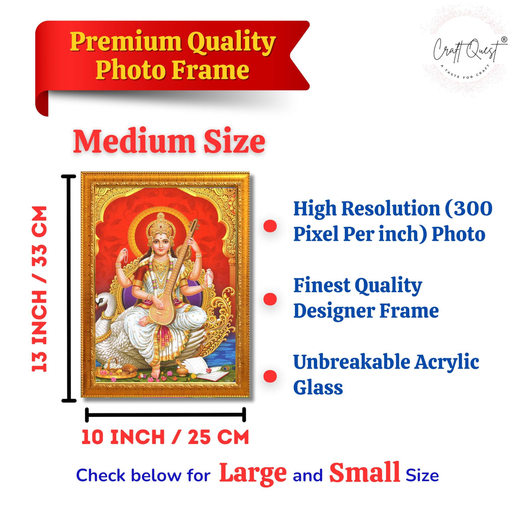 CRAFT QUEST Saraswati Devi Goddess Saraswathi Maa Wall Painting Framed For Home Décor Synthetic wood Framed