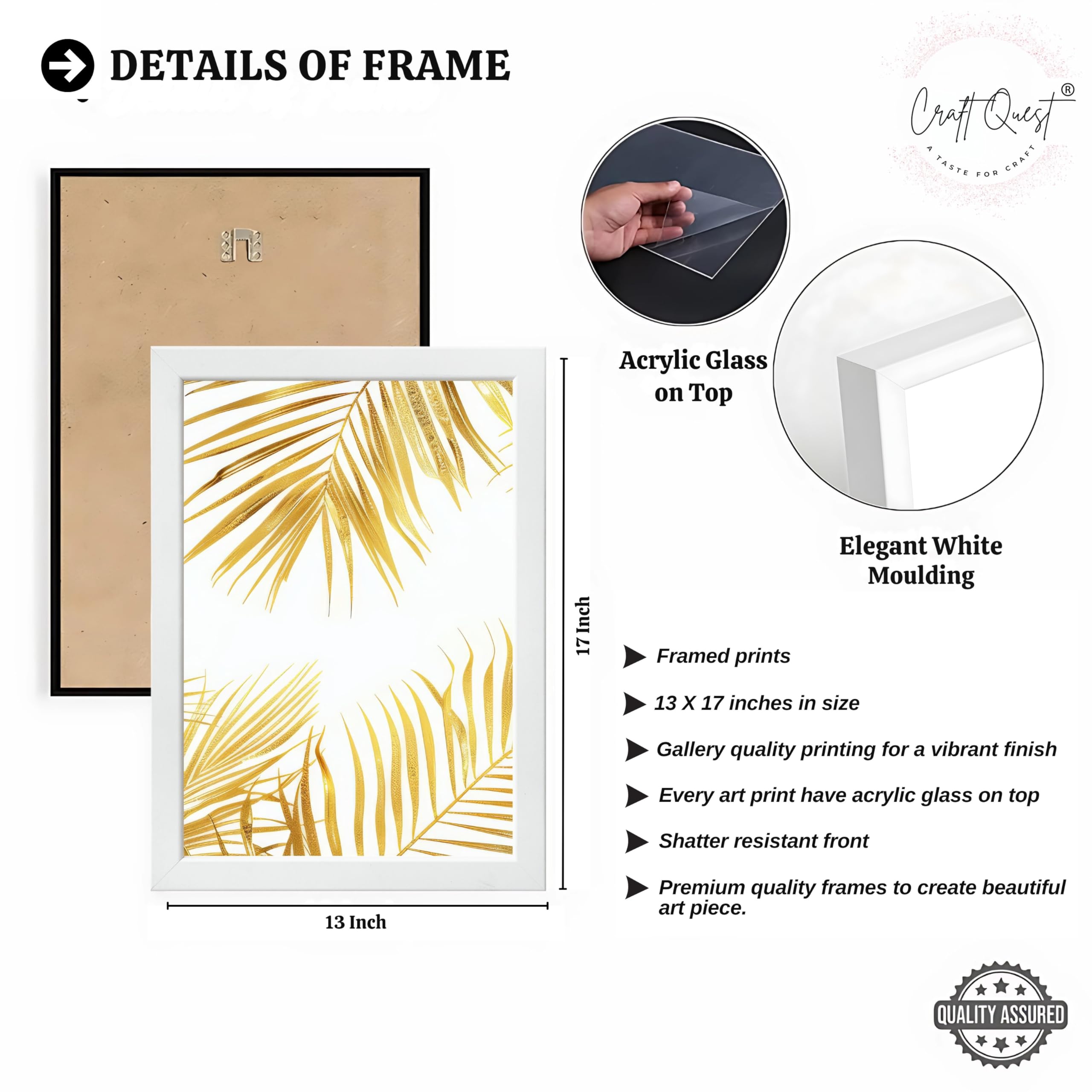 CRAFT QUEST Nature Inspired Abstract Plants Geometry Wall Art | Set of 3 Frames for Home Decoration | Ideal for Living Room, Bedroom & Offices