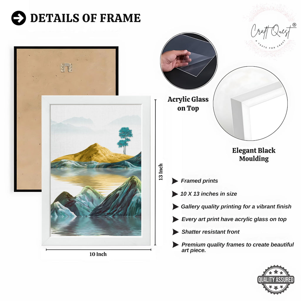 CRAFT QUEST Modern Art Abstract Geometric Gold Lines Wall Art | Set of 3 Frames for Home Decoration | Ideal for Living Room, Bedroom & Offices