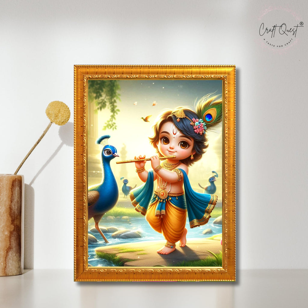 CRAFT QUEST Bal Gopal Makhan Chor Wall Photo Frame | Hindu God Kanha Devotional Home Decor | Pooja Room, Living Room, Gift Item