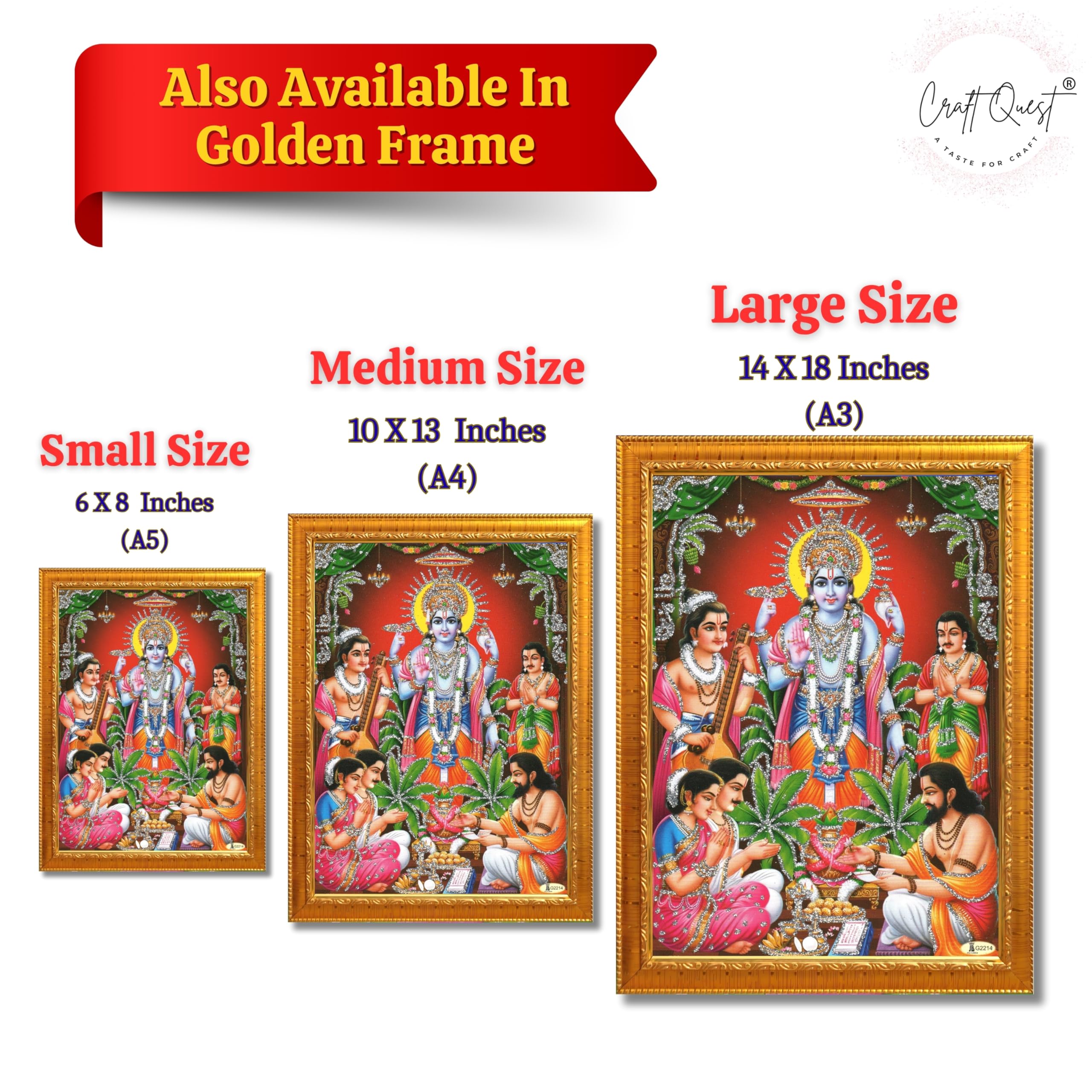 CRAFT QUEST Lord Satyanarayana Swamy Bhagwan Satyanarayan Photo Frame | Religious Photo Frame | Ideal for Home, Office, Temple & Puja Room, Wall Decor