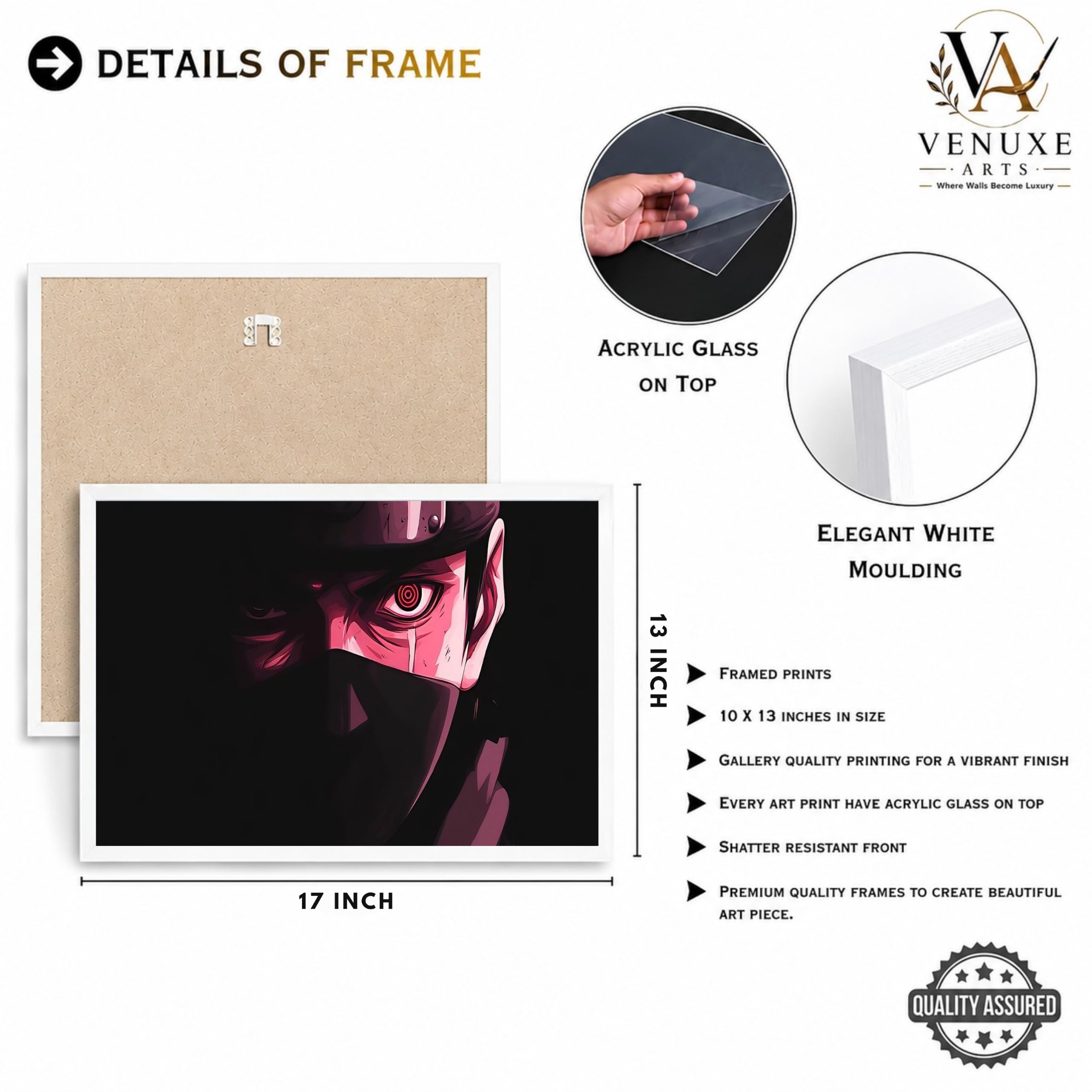 VENUXE ARTS Set Of 3 Anime Characters Wall Framed |Anime Characters Framed Poster for Living Room Bedroom Gaming Room Studio Wall Decor