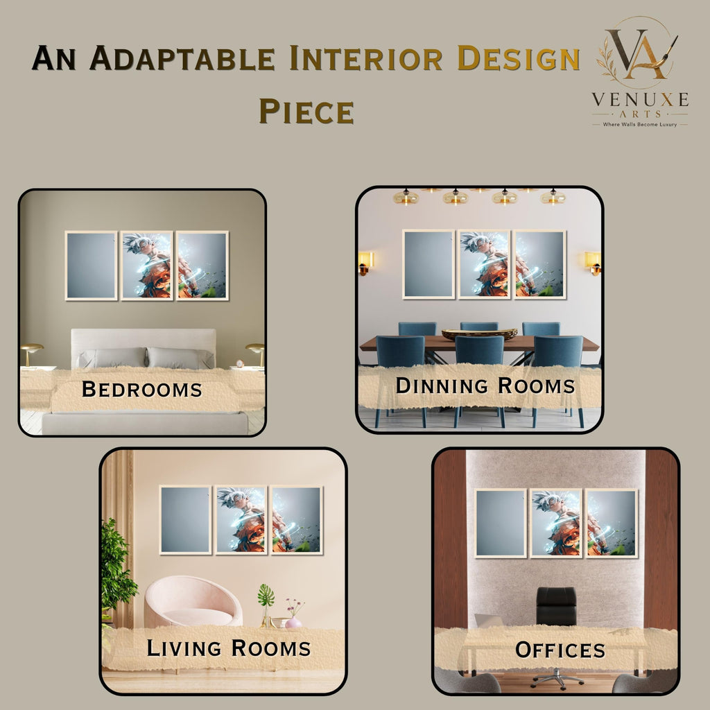 VENUXE ARTS Set Of 3 Anime Characters Wall Framed |Anime Characters Framed Poster for Living Room Bedroom Gaming Room Studio Wall Decor