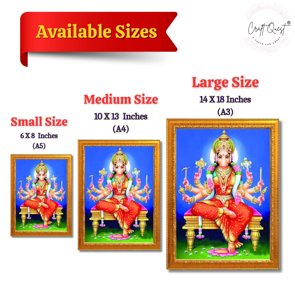 CRAFT QUEST Varahi Amman amma Photo Varahi Wall Painting Photo Frame With Acrylic Glass| South Devi God Frame for Home, Office, Temple & Gifting