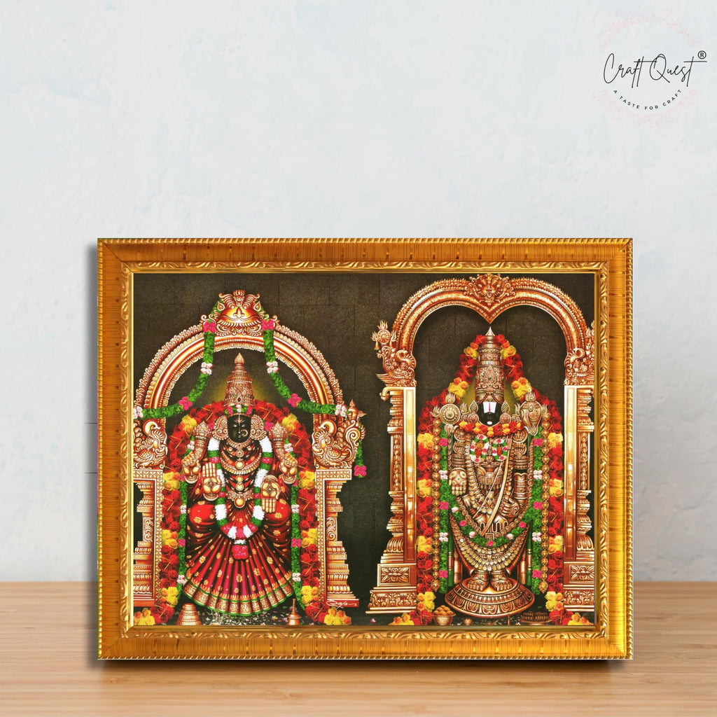 CRAFT QUEST Tirupati Balaji Padmavati Venkateshwara Swamy Wall Painting Photo Frame | South God Frame for Home, Office, Temple & Gifting
