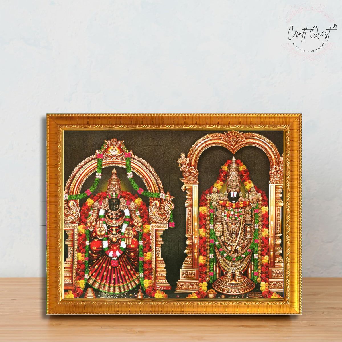 CRAFT QUEST Tirupati Balaji Padmavati Venkateshwara Swamy Wall Painting Photo Frame | South God Frame for Home, Office, Temple & Gifting