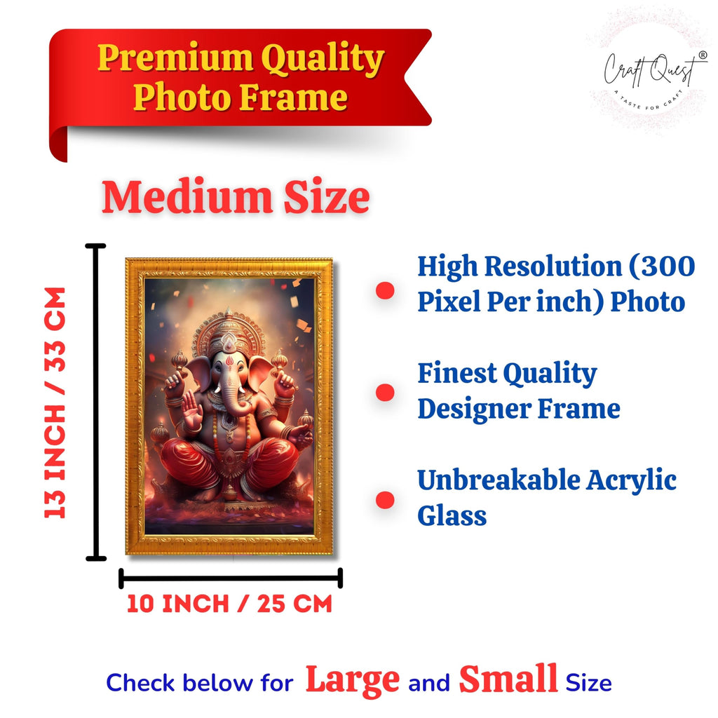 CRAFT QUEST Lord Ganesha Ji Laminated God Photo Frame Wall Decor Mandir Pooja Poster Religious Painting Divine Hindu Temple Decoration Spiritual Blessings Home Office Gift