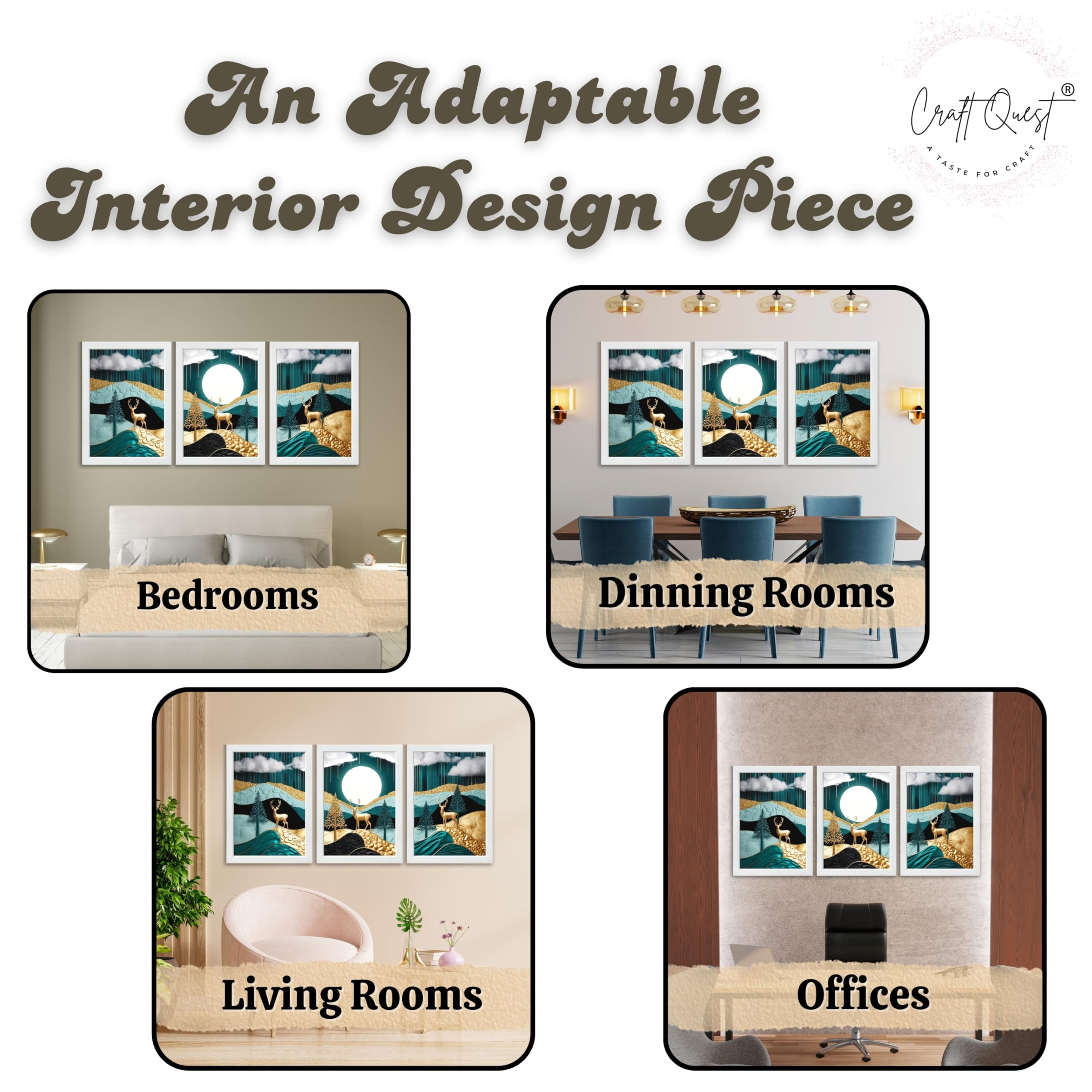 CRAFT QUEST Modern Art Luxury Landscape Wall Art | Set of 3 Frames for Home Decoration | Ideal for Living Room, Bedroom & Offices