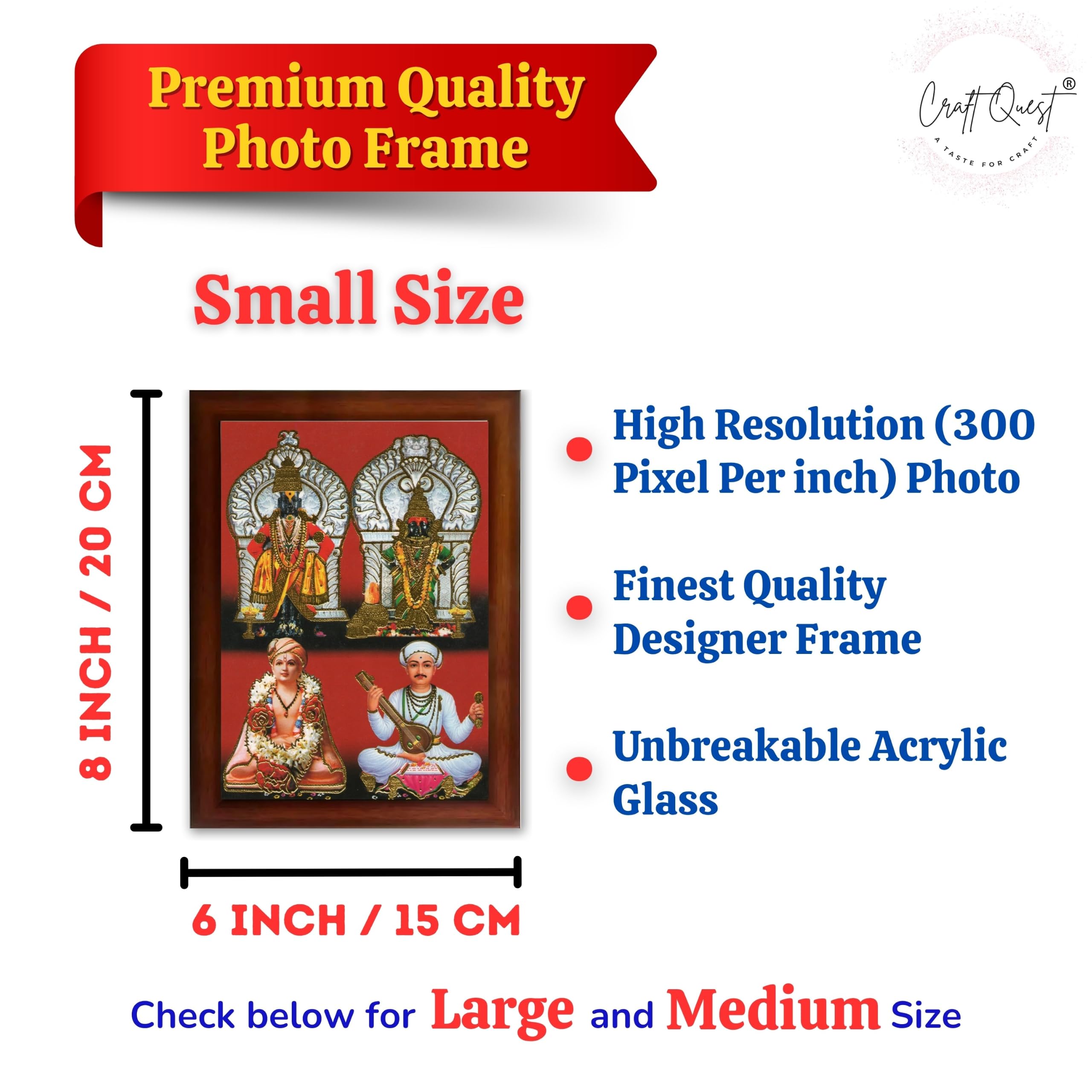 CRAFT QUEST Lord Shri Vitthal Rukmini Photo Frame with Acrylic Sheet Wall Hanging/Gift/Temple/puja Room/Home Decor Frame Item