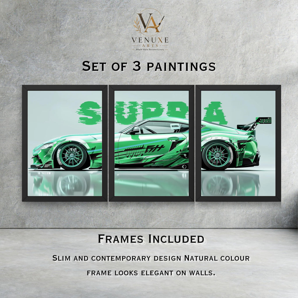 VENUXE ARTS Set Of 3 Big Sports Cars Framed Posters Gift Items for Boys Room Wall Decoration Bedroom Living Room Office Studio Décor | Car Poster Frame for Wall Décor