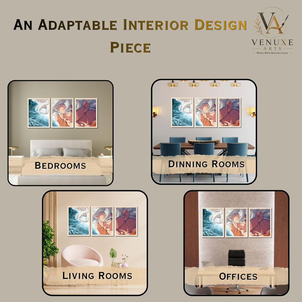 VENUXE ARTS Set Of 3 Anime Characters Wall Framed |Anime Characters Framed Poster for Living Room Bedroom Gaming Room Studio Wall Decor