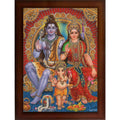 Craft Quest Shiv Parivar | Shiv Parvati (Shiv Shankar, Maa Parvati, Ganesh and Kartikey) Religious Synthetic Photo Frame Sparkle Coated for Home Decorative Items (10 X 14 inch, Brown, Large)