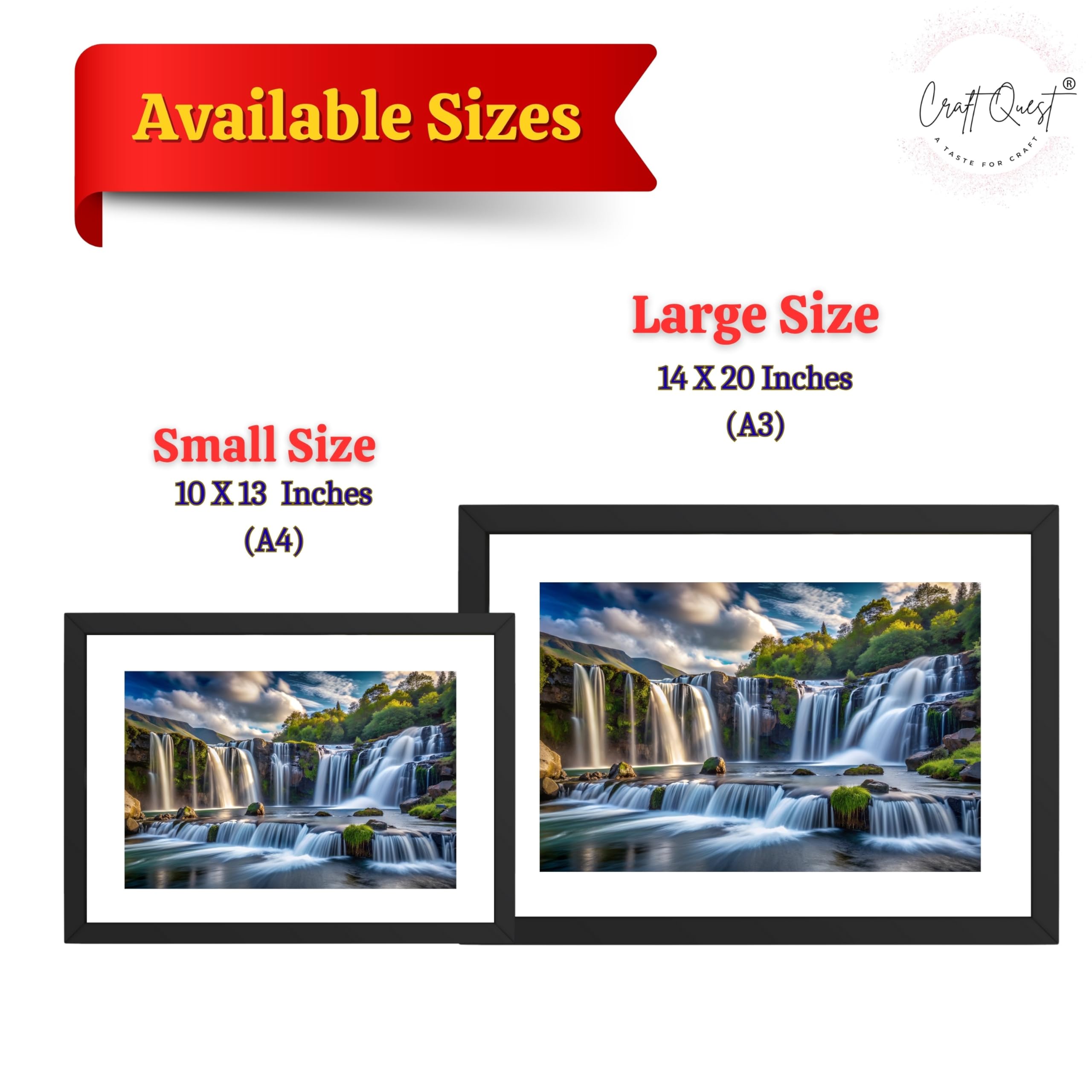 CRAFT QUEST Vastu Waterfall Landscape Scenery Photo Frame With Acrylic Sheet | Living Room, Bedroom | Home Decoration | Best Gifting Option