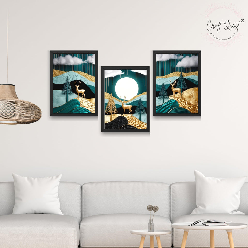CRAFT QUEST Modern Art Luxury Landscape Wall Art | Set of 3 Frames for Home Decoration | Ideal for Living Room, Bedroom & Offices