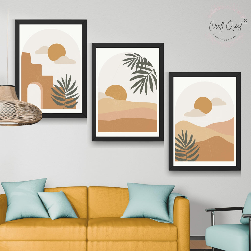 CRAFT QUEST Wall Art Decor Painting | Set of 3 Abstract Wall Art Frames for Home Decoration | Ideal for Living Room, Bedrooms & Offices