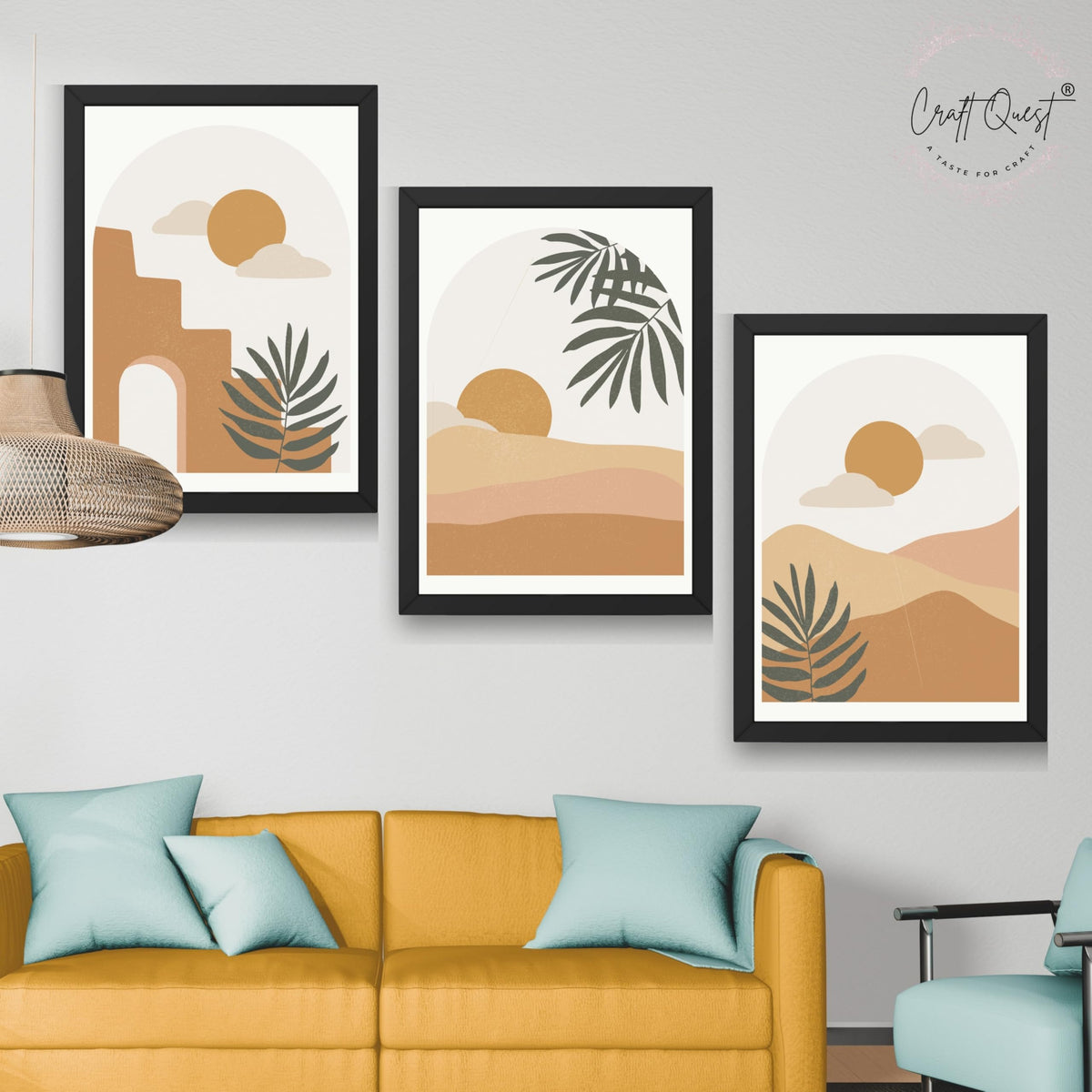 CRAFT QUEST Wall Art Decor Painting | Set of 3 Abstract Wall Art Frames for Home Decoration | Ideal for Living Room, Bedrooms & Offices