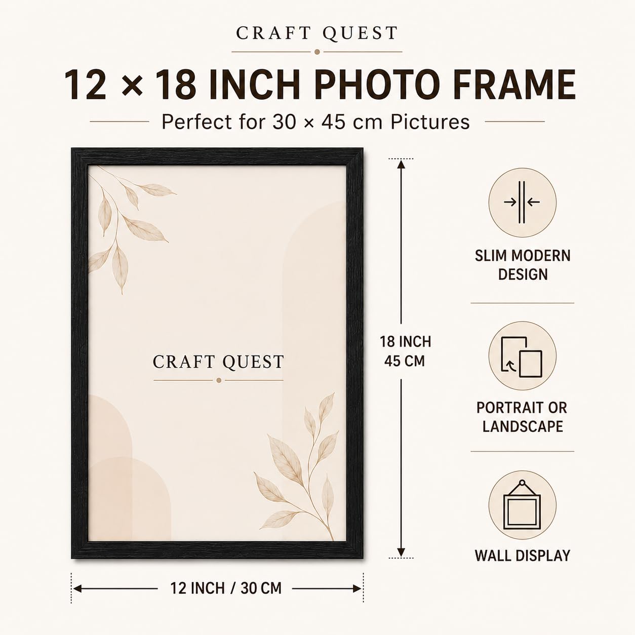 CRAFT QUEST 4X6 Inch Size synthetic Wall Mount Photo frames Single For Home Decoration, Living Room, Office Decoration (Natural, Set of 1)