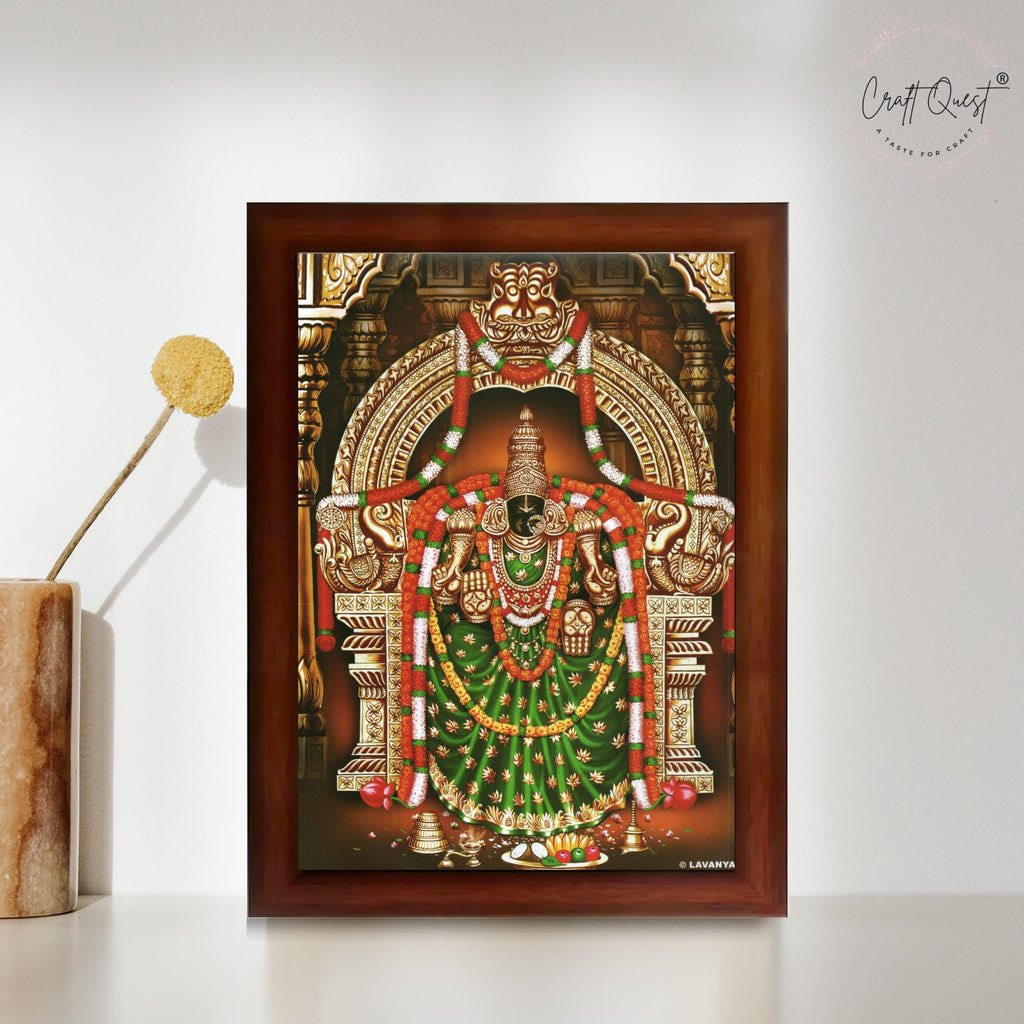 CRAFT QUEST Padmavati Devi Padmavathi Thayar Amman Wall Painting Photo Framed | South God Picture Frame for Home, Office, Temple & Gifting, Decor