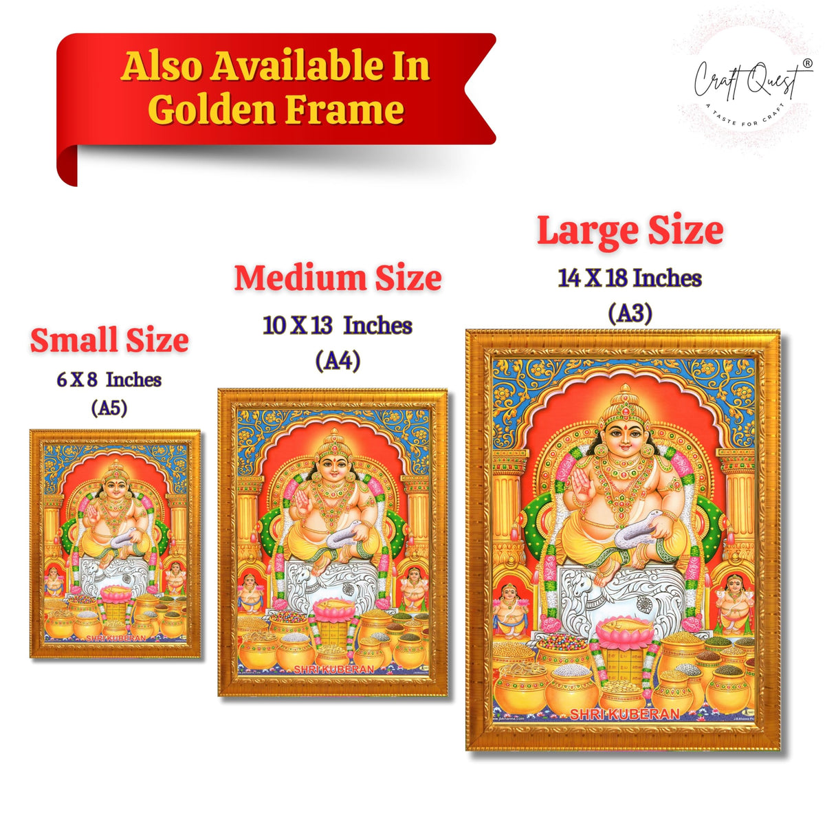 CRAFT QUEST Lord Kubera Swamy Bhagwan Kuber Kubera Wall Painting Framed, Religious Photo Frame, Home Decoration Item