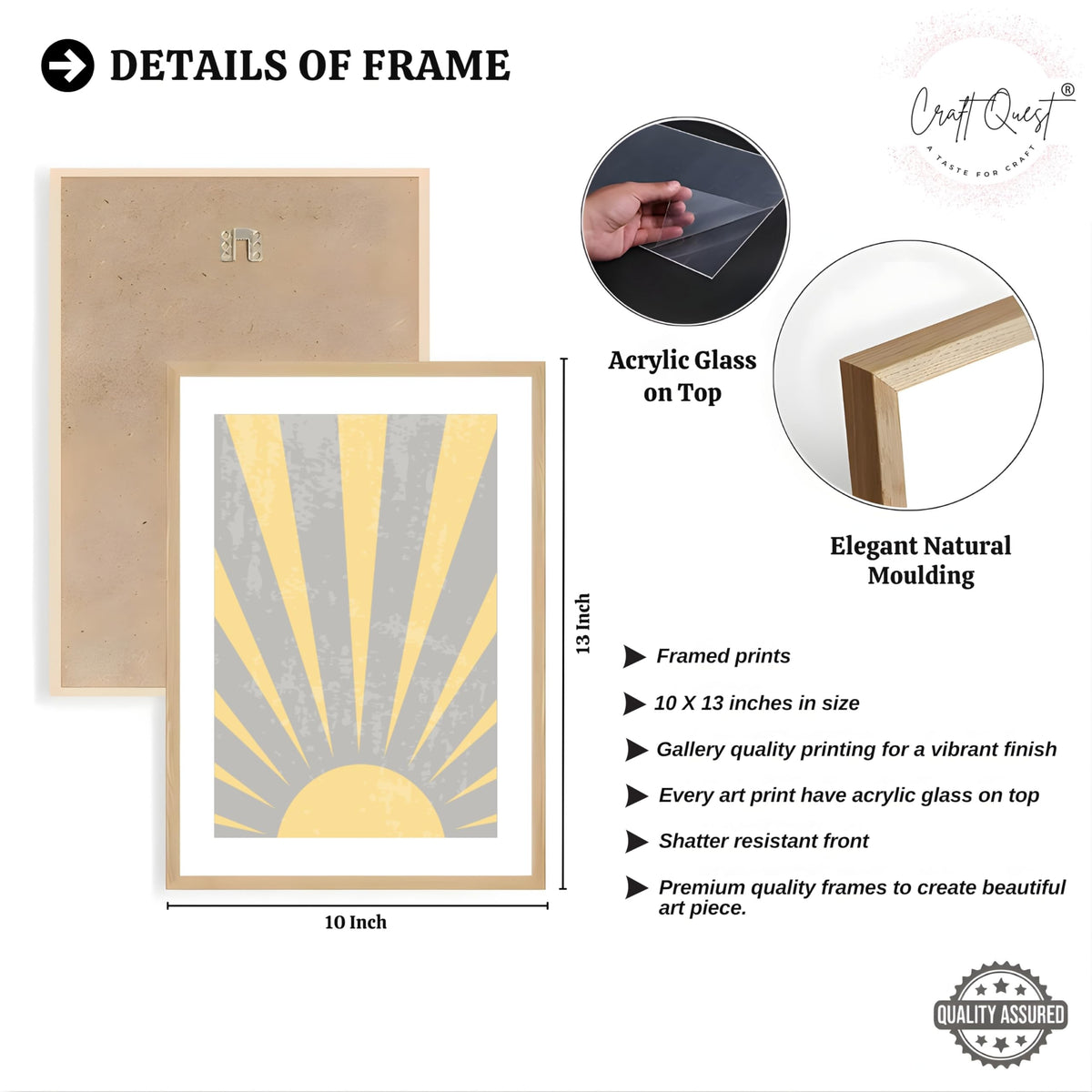 CRAFT QUEST Wall Art Decor Paintings | Set of 3 BOHO Wall Art Frames for Home Decoration | Ideal for Living Room, Bedroom & Offices