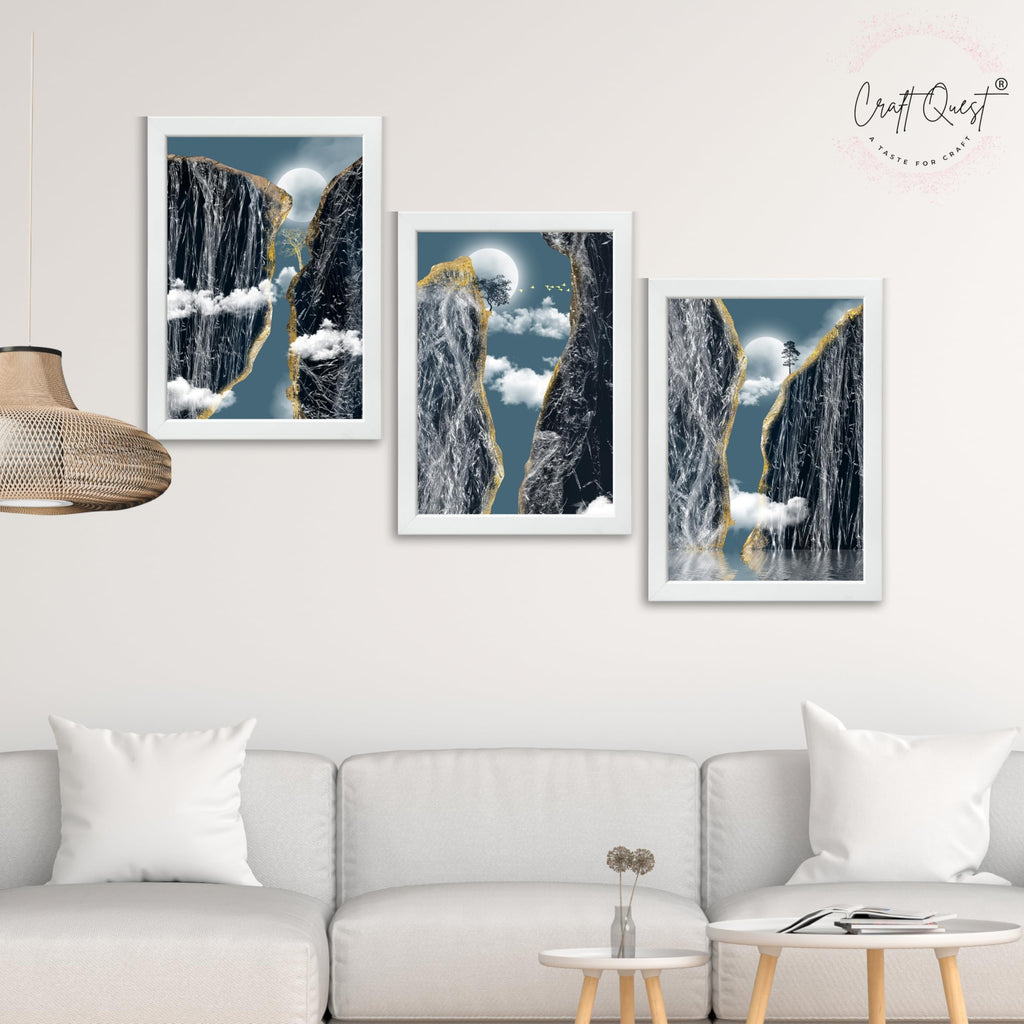 CRAFT QUEST Modern Art Abstract Landscape Decorative Wall Art | Set of 3 Frames for Home Decoration | Ideal for Living Room, Bedroom & Offices