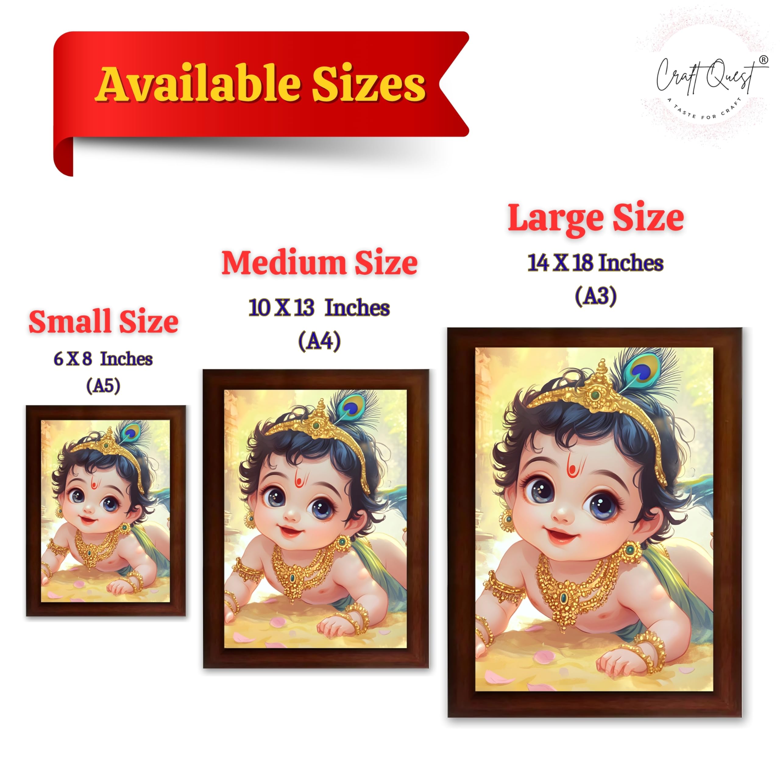 CRAFT QUEST Shri Bal Gopal Painting | Baby Krishna Photo Frame | Walls, Home, Living Room and Home Décor