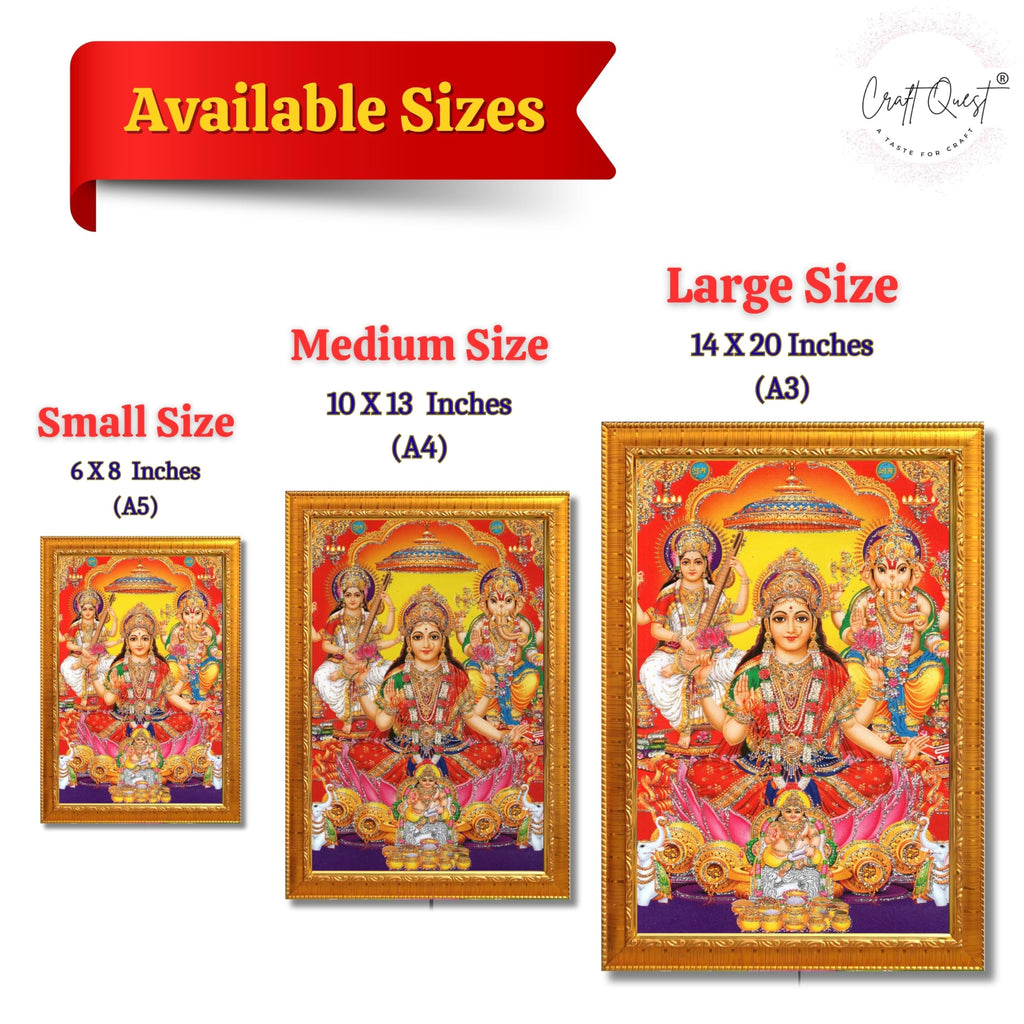 CRAFT QUEST Goddess Laxmi Ganesh Saraswati Religious God Hindu Photo Frame for Diwali,Temple, Pooja, Living Room Home and Decor Item