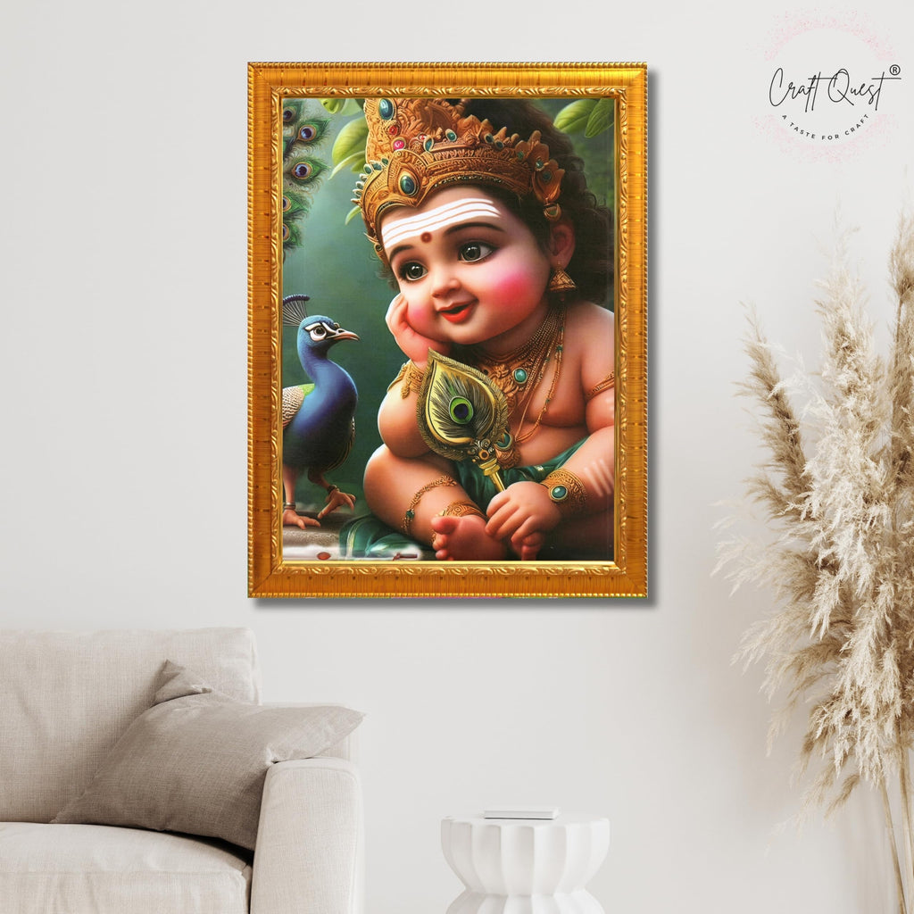 CRAFT QUEST Lord Murugan Photo Frame for Pooja Room - Kartikeya, Subramanya Swamy, Balamurugan Wall Decor | Religious Hindu God Picture Frame for Home, Office, Temple & Gifting