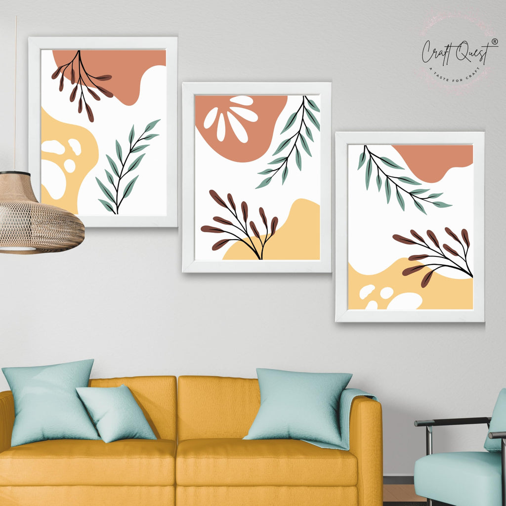 CRAFT QUEST Wall Art Decor Paintings | Set of 3 BOHO Wall Art Frames for Home Decoratio | Ideal for Living Room, Bedrooms & Offices