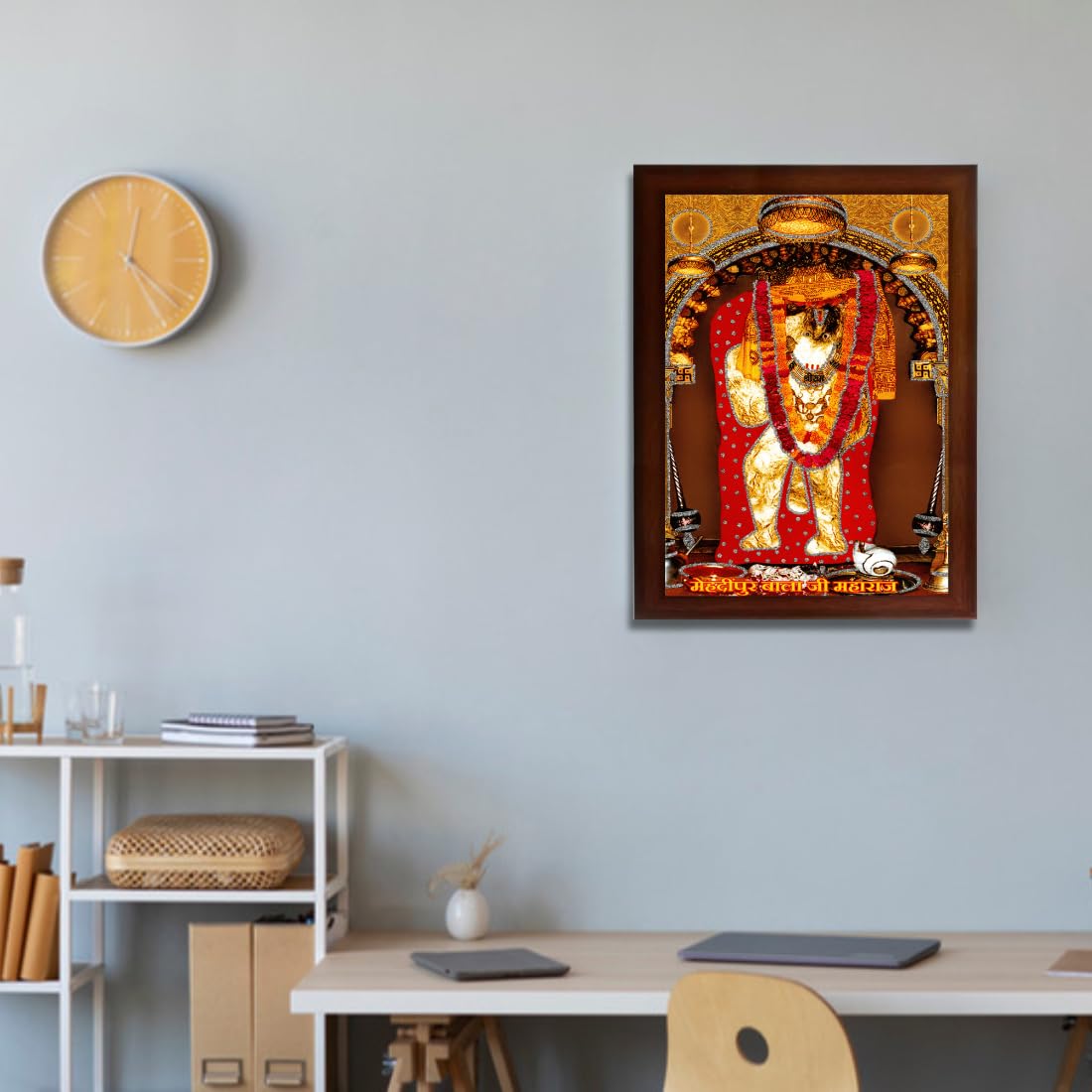 CRAFT QUEST Mehndipur balaji Hanuman | Bajrangbali Religious Photo with frame for Home Decorative Item