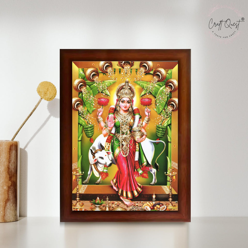 CRAFT QUEST Goddess Lakshmi Mata Vaibhav Laxmi Wall Painting Photo Framed | Acrylic Glass, Lightweight | Ideal for Home, Office, Temple & Puja Room, Wall Decor