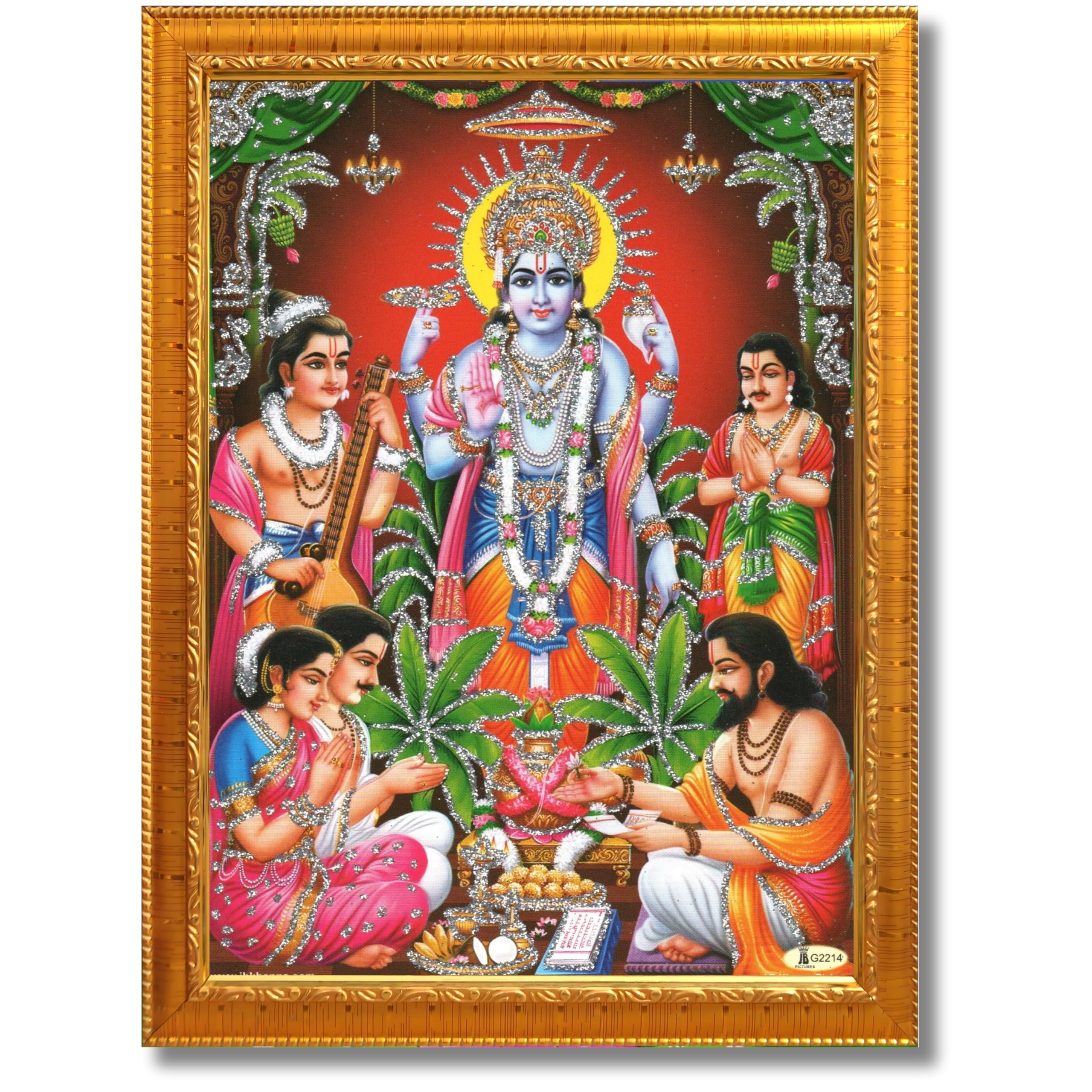 CRAFT QUEST Lord Satyanarayana Swamy | Bhagwan Satyanarayan Wall Painting Religious Wood Photo Frame with Acrylic glass