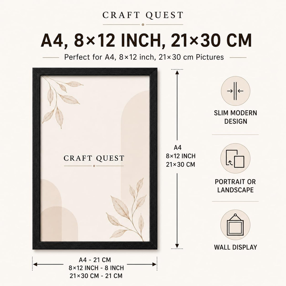 CRAFT QUEST 4X6 Inch Size synthetic Wall Mount Photo frames Single For Home Decoration, Living Room, Office Decoration (Natural, Set of 1)