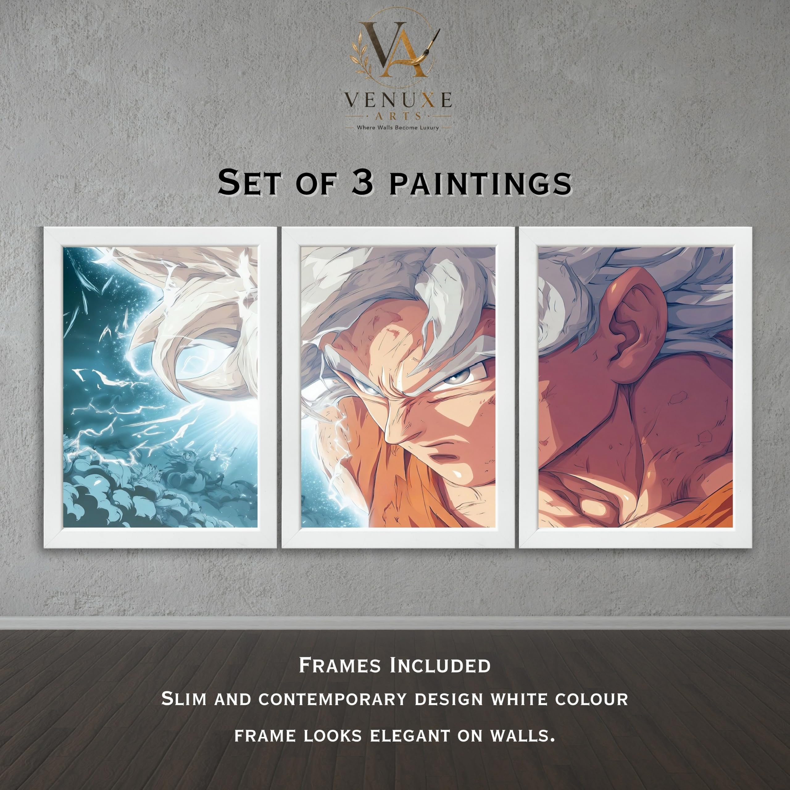 VENUXE ARTS Set Of 3 Anime Characters Wall Framed |Anime Characters Framed Poster for Living Room Bedroom Gaming Room Studio Wall Decor