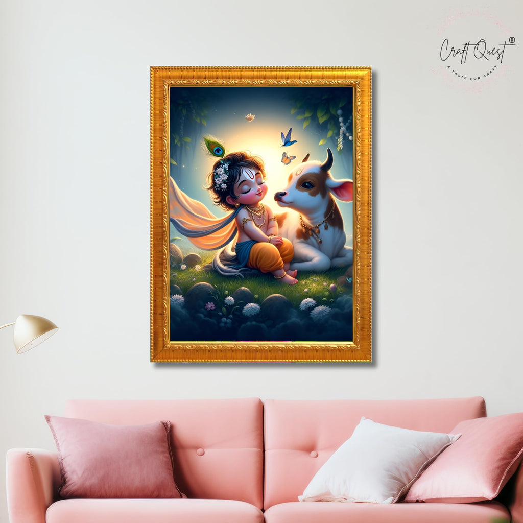 CRAFT QUEST Cute Bal Gopal HD Print | Premium Transparent Frame for Home Temple, Office Desk, Car Dashboard