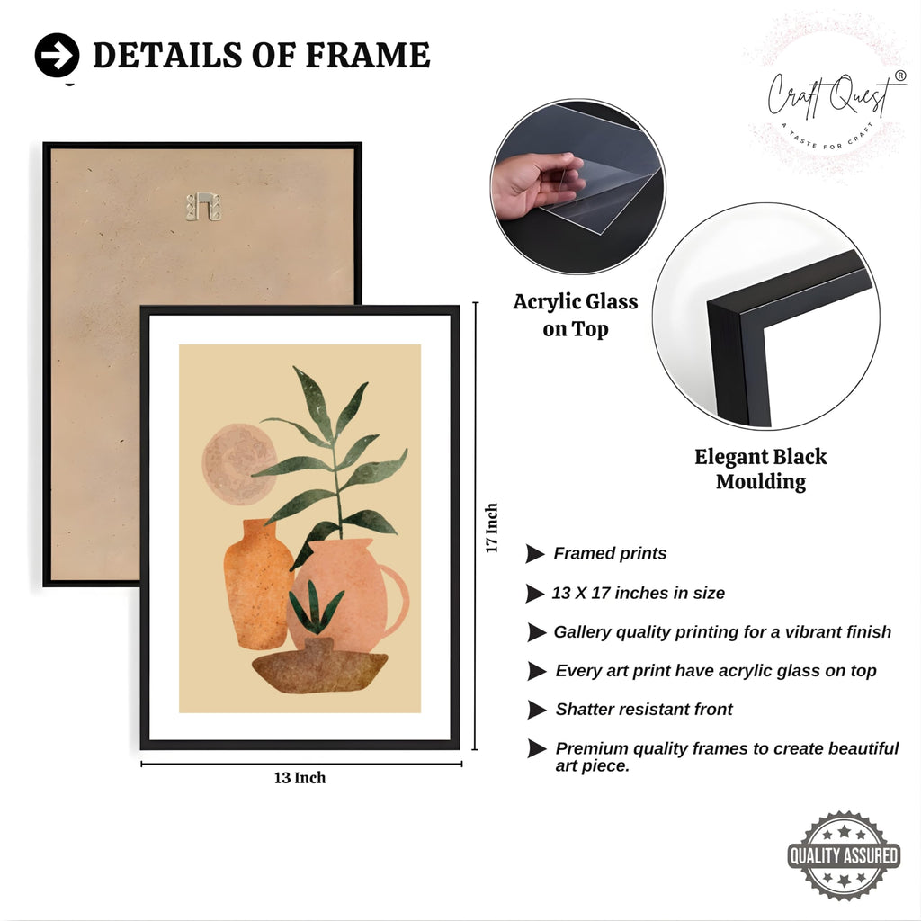CRAFT QUEST Wall Art Decor Paintings | Set of 3 BOHO Wall Art Frames for Home Decoration | Ideal for Living Room, Bedroom & Office