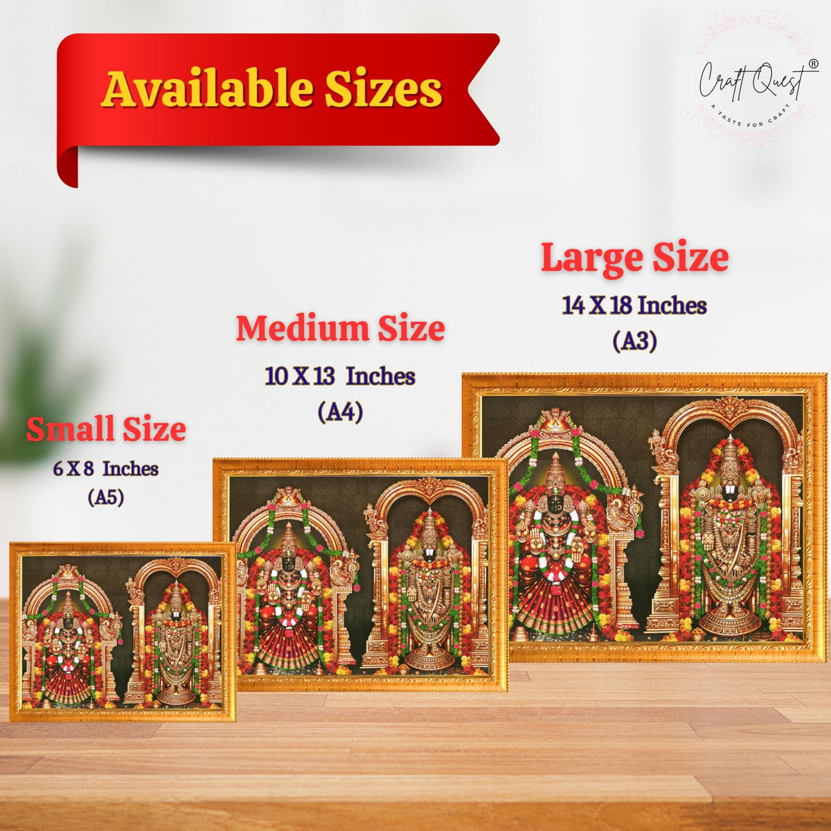 CRAFT QUEST Tirupati Balaji Padmavati Venkateshwara Swamy Wall Painting Photo Frame | South God Frame for Home, Office, Temple & Gifting