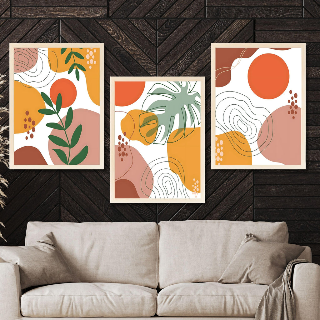CRAFT QUEST Wall Art Decor Paintings | Set of 3 BOHO Wall Art Frames for Home Decoration | Ideal for Living Room, Bedroom & Office