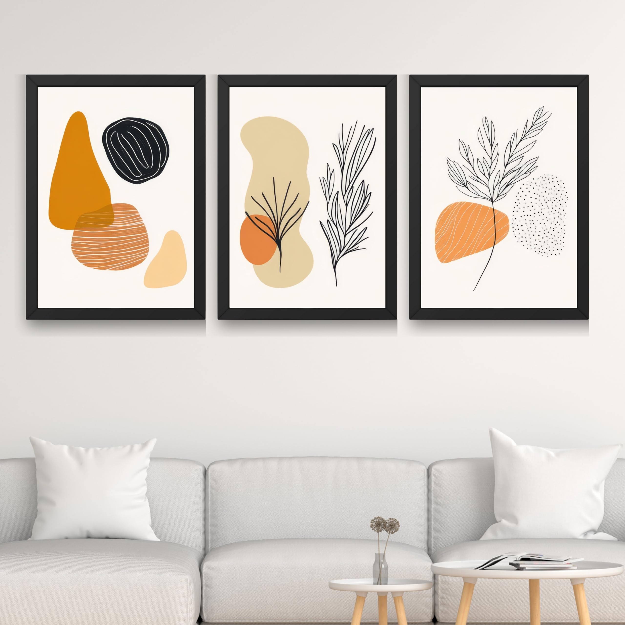 CRAFT QUEST Organic Abstract Line Art Modern Art | Set of 3 Frames for Home Decoration | Ideal for Living Room, Bedroom & Offices