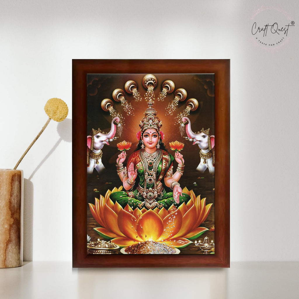 CRAFT QUEST Goddess Lakshmi Mata Wall Painting Photo Framed | Acrylic Glass, Lightweight & Waterproof | Ideal for Home, Office, Temple & Puja Room, Wall Decor